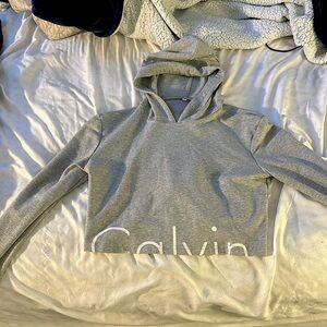 grey Calvin Klein cropped hoodie. size: S